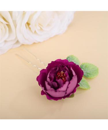 Anglacesmede Bridal Flower Hair Pins Burgundy Flower Green Leaf Hair Piece Boho Wedding Bridesmaid Hair Accessories Style 4 - Buy Online on GoSupps.com