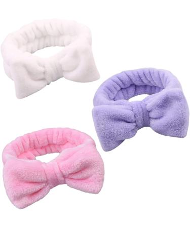 Makeup Headband Elastic Bow Spa Head Bands Coral Fleece Headwrap for Washing Face Pink Plush Bow Headband - Buy Online on GoSupps.com