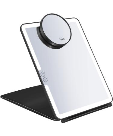 KEDSUM Rechargeable Lighted Makeup Mirror with Cover  LED Travel Mirror with Lights  Compact Vanity Mirror with Touch Screen Dimming  with a magnification pocket Spot mirror Regular Mirror-black