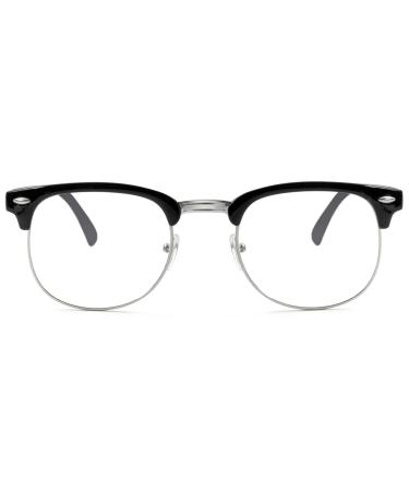 Blue Light Blocking Glasses for Women Men Classic Semi Rimless Fake Nerd Anti Blue Ray Computer Eyeglasses A Bright Black/Silver 52 Millimeters