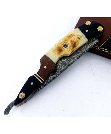 Handcrafted Damascus Steel Straight Razor with Real Leather Sheath - SM151 - Buy Online on GoSupps.com