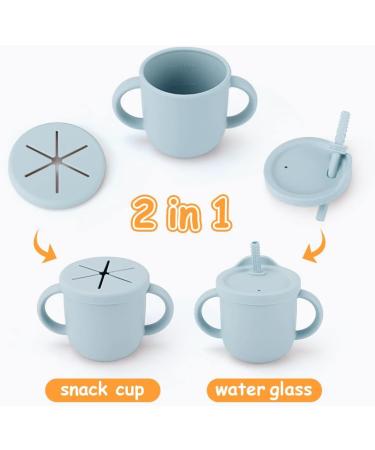 Silicone Sippy Cup with Straw & Feeding Bib Combo | 2-in-1 Toddler Snack Cup | Spill-Proof, Non-Slip, BPA-Free | 9oz Blue - Buy Online on GoSupps.com