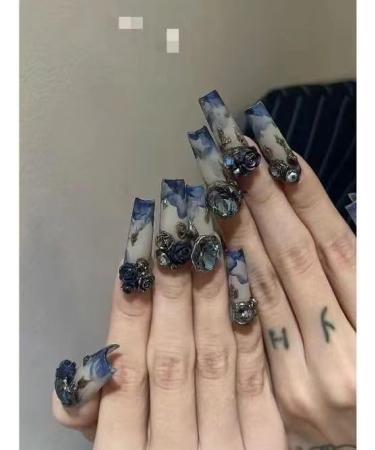 Temperament enhancement nail hand manicure" retro wearing a watercolor camellia cool wind manicure detachable (10 pieces)(XS) - Buy Online on GoSupps.com