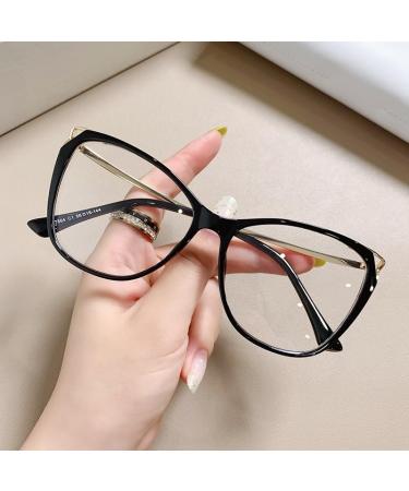 Cat-Eye Blue Light Blocking Reading Glasses Eyewear Computer Readers Anti Glare Sturdy Flat Light Mirror Large +250 Black