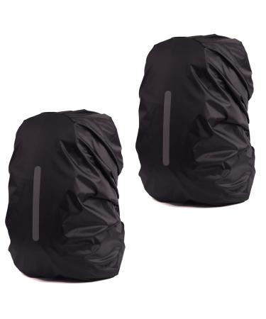 MOPHOEXII 2 Pack Waterproof Rain Cover for Backpack Backpack Rain Cover with Reflective Strip Rucksack Rain Cover for Bicycling/Hiking Black+Black M (For 25L-40L backpack)