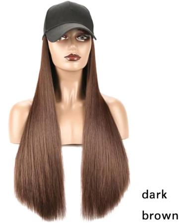 iLUU Hat Hair Extension Baseball Cap With Hair Straight Long Smoth Hairpiece With Baseball Hat Attached Adjustable Cap Synthetic Hair Extensions for Girls and Women (24 -Straight Dark Brown) dark brown straight-60cm - Buy Online on GoSupps.com