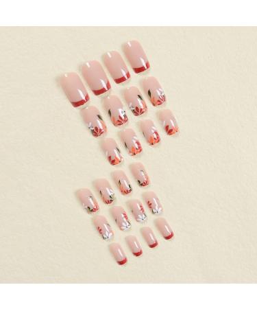 Fall Flower Press On Nails - Short Square Thanksgiving Daisy & Wine Red French Tip - 24 Pcs Reusable Acrylic Set for Women & Girls - DIY Art Nails - Buy Online on GoSupps.com