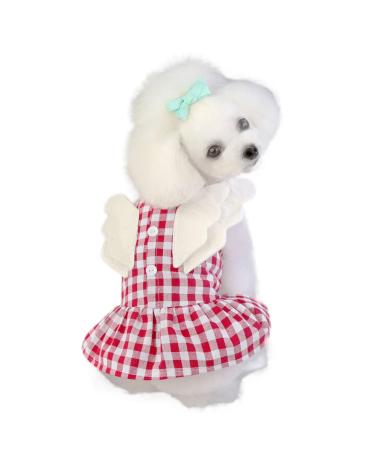 Barrageon dogs Kneid sweet princess rock clothing cat puppy for small medium-sized bow knot summer clothes dog cat pet (grid red-s) back length: 20 cm grid- red
