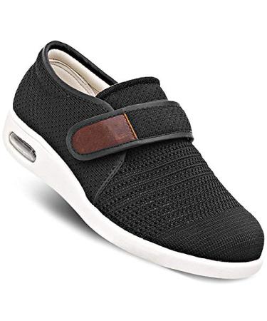MEJORMEN Men's Edema Diabetic Shoes Adjustable Wide Width Outdoor Walking Sneakers Orthopedic Lightweight Comfy Casual Slippers for Elderly Swollen Feet Arthritis Recovery 10 Breathable 2 - Black