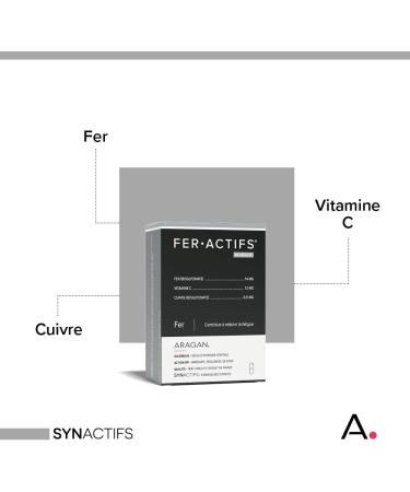 ARAGAN - Synactives - Feractive - Anti-Fatigue Food Supplement - Tone and Vitality - Iron Bisglycinate Copper and Vitamin C - 60 capsules - 2 months taken - Made in France - Buy Online on GoSupps.com