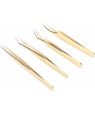 Professional Eyelash Extension Tweezers Set - 4 Salon Quality Styles | Gold Metal Precision Tools for Perfect Lash Application - Buy Online on GoSupps.com