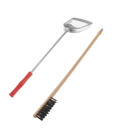 Housoutil 2pcs Set Cage Birds and Wooden Accessory Supplies Shovel Steel Long Parrot for Cleaning Brush Pet 7x9cm Assorted Color