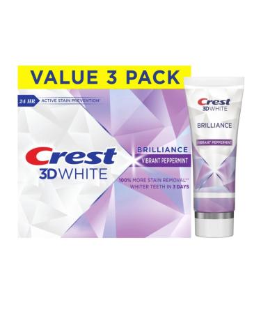 Crest 3D White Brilliance Vibrant Peppermint Teeth Whitening Toothpaste, 4.6 oz Pack of 3, Anticavity Fluoride Toothpaste, 100% More Surface Stain Removal, 24 Hour Active Stain Prevention 4.6 Ounce (Pack of 3)