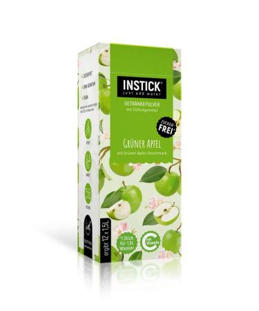 Intick |Sugar -free instant drink - green apple |1 pack for 12 x 1.5 l |Vegan low in calories with vitamin C flavored instant beverage powder for water