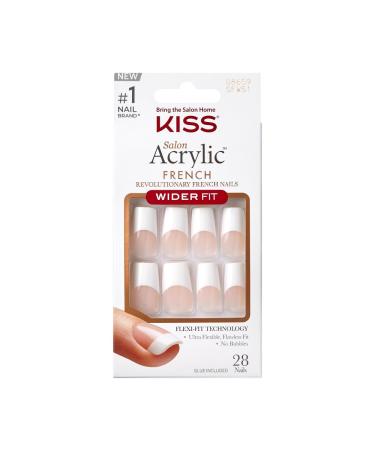 KISS Acrylic French False Nails Kit Long Coffin Wilder Fit Design Nail Classic White Color French Tip Nails Ready to Wear Gel & Manicure Stick included Long-Lasting Convenient & Easy to Apply