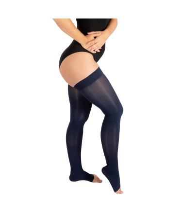 RIEMTEX PREMIUM compression stockings class 2 CCL2 23-32 mmHg with open toe thigh highs women men navy size 1