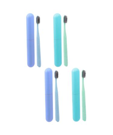 Mobestech 4 pieces toothbrush set toothbrush made of travel toothbrush toothbrush heads made of wood super soft toothbrush hand toothpaste gift travel pp-raw material natural