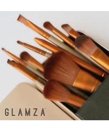 Glamza 12pcs Makeup Brush Set - Gold & White | Face Foundation Eye & Lip Brushes with Metal Case - International Shipping Available - Buy Online on GoSupps.com