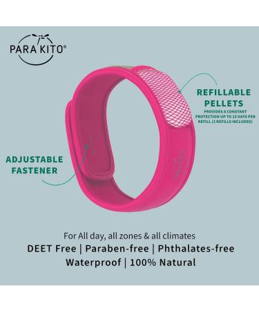 PARA'KITO Waterproof Mosquito Repellent Wristband - Natural Outdoor Pest Repeller Bracelet (Fuchsia) - Buy Online on GoSupps.com