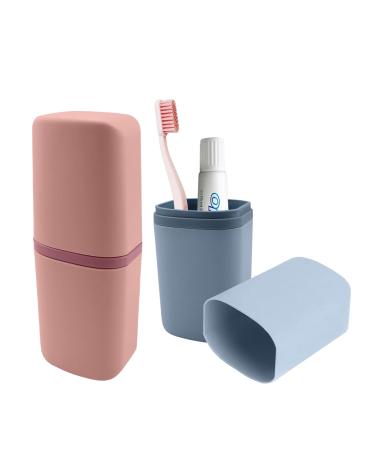 Justyit 2 pieces toothbrush cup travel toothbrush travel case toothbrushes traveling portable toothbrushes etui plastic travel toothbrush box toothbrush box for camping school business trips (blue pink))