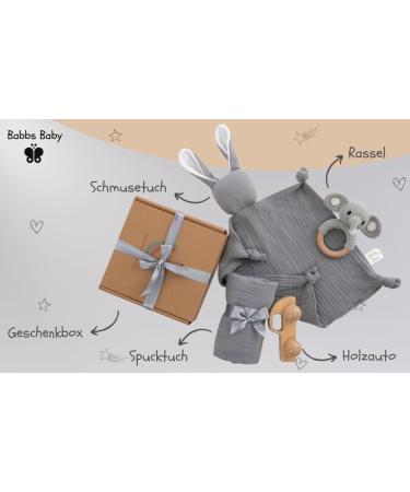 Handmade 100% Cotton Baby Gift Set for Girls - Newborn Rattle Towel and Elephant Gray Baby Toys - Perfect Birth Gift Box - Buy Online on GoSupps.com