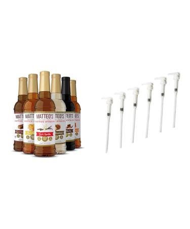 Matteo's Sugar Free Coffee Flavoring Syrup Variety Pack Delicious Coffee Syrup 0 Calories 0 Sugar coffee syrups (750ML) & rup Pump Works with All Major Brands 750ML Formats (25.4OZ)(6-Pack) Coffee Flavoring Syrup + Pump