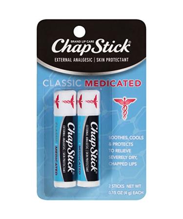 Chapstick Classic Medicated Lip Balm & Skin Protectant Tube, Relieves Chapped Lips, 0.15 Ounce Each (1 Blister Pack of 2 Sticks), 2 Count (Pack of 1) Medicated 0.3 Ounce (Pack of 1)