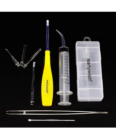 Earlywish Upgraded 6.75" Long Tonsil Stone Removing Tool Kit Tonsil Pick LED Light w/Box + Irrigation Syringe + Long Clip for Home Oral Clean (Yellow) - Buy Online on GoSupps.com