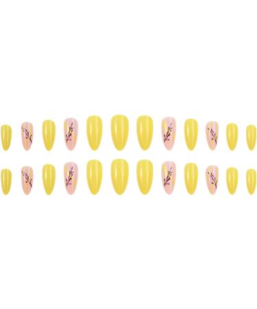 OKAQEE Almond Short Square Yellow Fake Nails with Glue - Solid Color False Nails - Buy Online on GoSupps.com