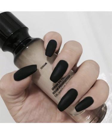 24pcs Press On Nails Medium False Nail Natural Fake Nail with Nail Glue and Adhesive Taps Faux Ongles Coffin Matte Eleganat