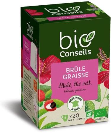 BioConseils - Organic Fat Burning Infusion - Organic Hibiscus Guarana Mate Herbal Tea - Fair Organic Green Tea - 20 Sachets - Buy Online on GoSupps.com