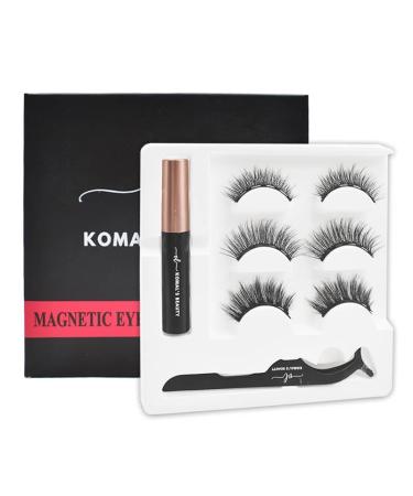 KOMAL'S BEAUTY NATURAL 3D LOOK SUPER MAGNETIC EYELASH - (1 * 3) PAIR SET - RESUABLE UPTO 10 TIMES-INCLUDES BLACK EYELASH LINER