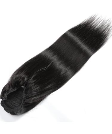 Hair Bun 8-24 Inch Ponytail Human Hair Extensions Straight Hair with Drawstring Hair Slices Women Black Ponytail Hair Bun Hair Extension Hair Piece (Color : Straight Size : 8 inch) 8 inch Straight