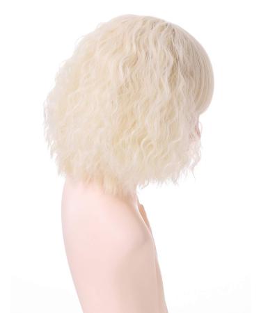 Short Corn Curly Wavy Blonde Wig for Women | Halloween Cosplay Party Wig with Bangs - International Shipping Available - Buy Online on GoSupps.com