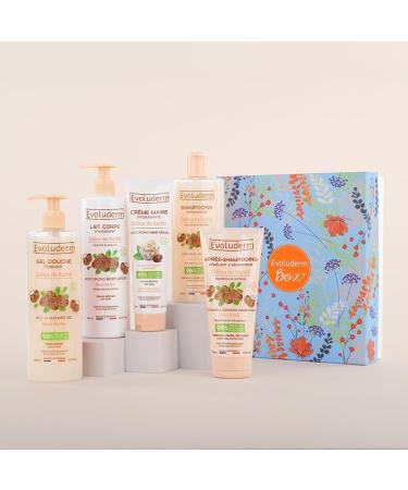 EVOLUDERM Coffret Cadeau Corps & Cheveux D lice de Karit 5 produits + Gant Offert Origine Naturelle - V gan Made in France - Id al cadeau No l Anniversaire F te des M res (Spring)