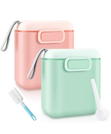 2Pcs Baby Milk Powder Dispenser 800ML Formula Dispenser Set Baby Storage Container with Scoop and Sealed Silicone Ring Cover Snack Storage Container Easy Store and Carry BPA Free(Pink&Green)