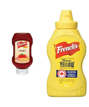 French's 100% Canadian Tomato Ketchup No Sugar Added 750ml & Classic Yellow Mustard 225ml Ketchup + Condiment 225 ml (Pack of 1)