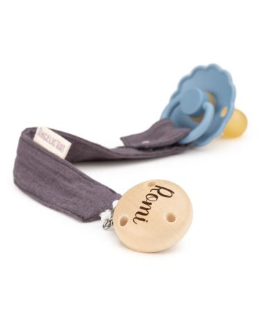 AngelicArt pacifier strap with engraved name for boys and girls - large selection of colors - gift for baby (dark gray)