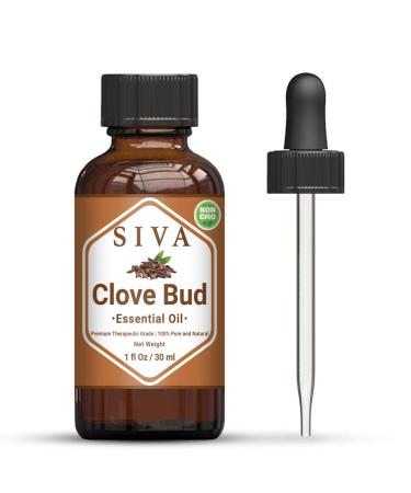 Siva Clove Bud Essential Oil 30 ml (1 Fl Oz) with Premium Glass Dropper - 100% Pure, Natural, Undiluted & Therapeutic Grade, Perfect for Hair Care, Oral Care, Aromatherapy, Diffuser & Body Massage Clove Bud 1 Fl Oz (Pack o