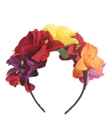 ericotry Halloween Flower Headband Bohemia Floral Headband Rose Flower Crown Mexican Hair Band Party Costume Rose Flower Crown Headpiece Cosplay Hair Accessories