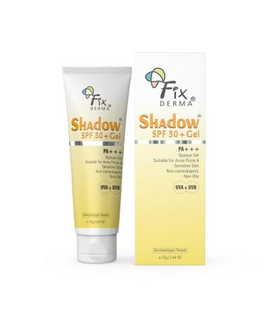 Fixderma Shadow SPF 50+ Gel  Titanium Dioxide & Zinc Oxide Sunscreen | Sunscreen for Face | SPF 50 Sunscreen & Broad Spectrum Sunscreen UVA and UVB Protection | Water Resistant Sunscreen - 2.64 Oz