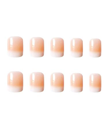 French Stick on Short Glossy Press Nails Kit - 24 Pcs Nude White Gradient False Nail Tips Set with Glue for Women - Buy Online on GoSupps.com