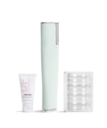 DERMAFLASH LUXE+ Device Anti Aging Exfoliation Hair Removal and Dermaplaning Tool with Sonic Edge Technology and 4 Weeks of Treatment Seafoam LUXE +
