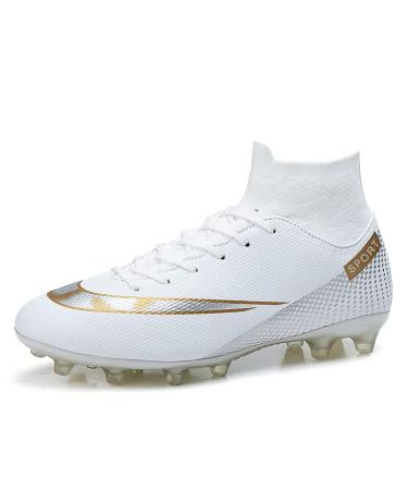 YEFDG Mens Soccer Boots Football Shoes Cleats Spike Shoes Sneaker Comfortable Adults Athletic Outdoor/Indoor/Competition/Training 11 White