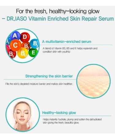 Dr. IASO Skin Repair Serum - Anti Aging & Anti Wrinkle Korean Beauty | Vitamin E & B Hyaluronic Acid for Radiant Skin - 1.5 oz - Buy Online on GoSupps.com
