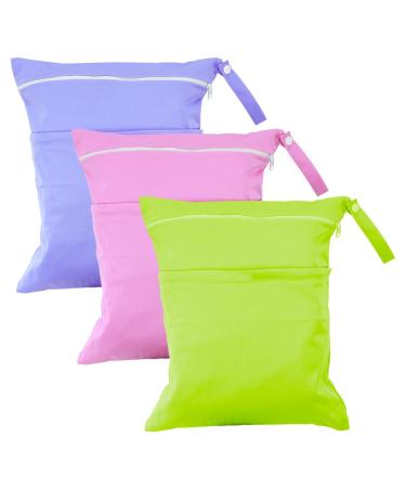 Wetbag 3 pieces reusable wetbag kindergarten waterproof diaper bag washable nast pocket with a double zip for babies swimming traveling gym beach (green purple red) - Buy Online on GoSupps.com