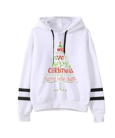 Bigfanshu Women's Tops Fashion Christmas Sweater Print Hooded Round Collar Long Sleeves