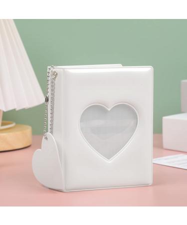 3 Inch Kpop Photocard Holder Book Mini Photo Album Mirror-like Photocard Binder Small Photo Card Book Love Heart Hollow Photocard ID Holder with Love Heart Pendant 32 Pockets,White