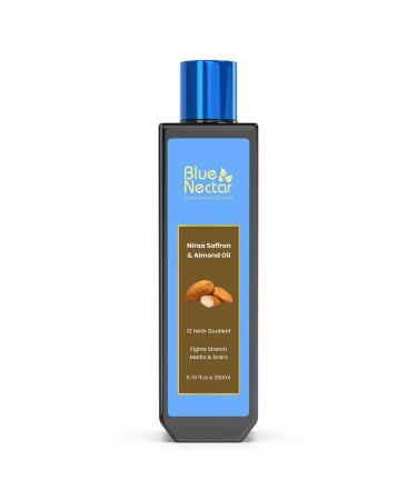 Blue Nectar Saffron & Almond Oil | Fights Stretch Marks & Scars | Moisturizes & Nourishes Skin | Natural Glow Enhancer | For All Skin Types (12 Herbs 200ml)
