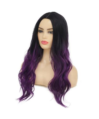 Tseses Long Ombre Purple Curly Wavy Synthetic Wig for Women - Dark Roots Hair Cosplay Halloween Party Daily Full Wig - Buy Online on GoSupps.com